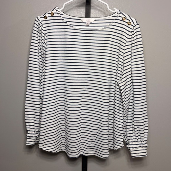 LC Lauren Conrad Tops - LC Lauren Conrad Striped Long Sleeve Top Navy White Button‎ Shoulder XL